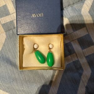 Avon Green and White Earrings